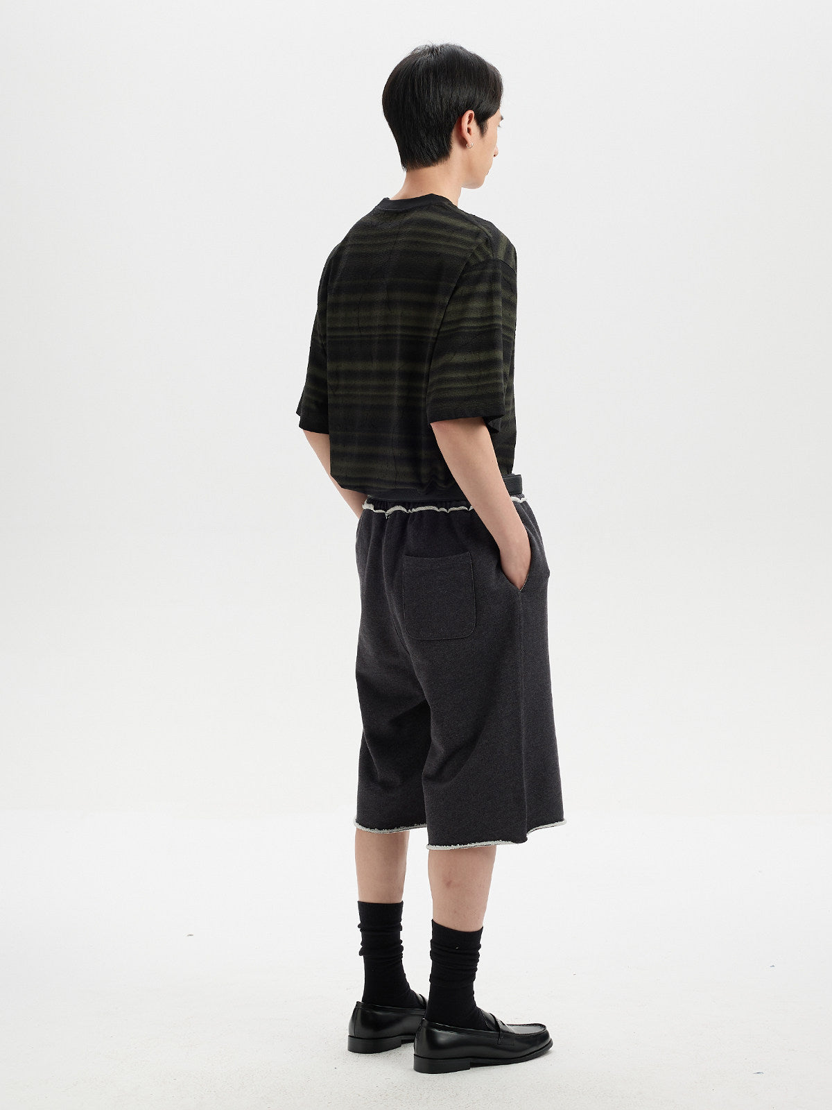 BUTTBILL Poly-Cotton Ombre Striped Drop-Shoulder T-Shirt