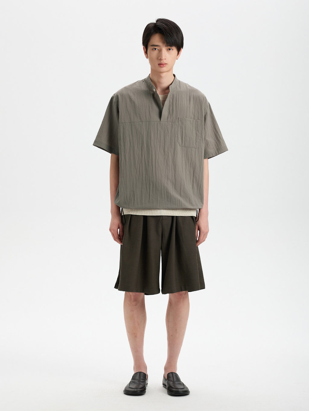 BUTTBILL Balloon-Fit Bamboo-Blend Band Collar Polo Shirt