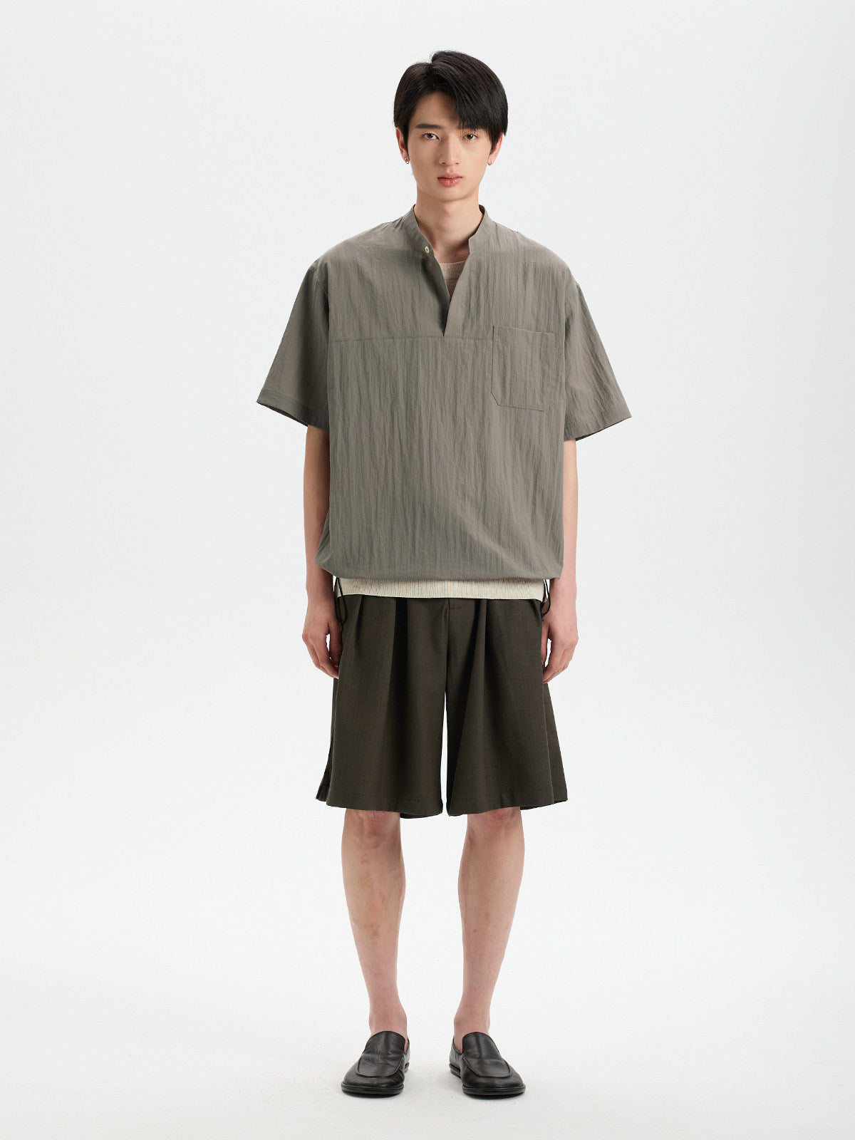 BUTTBILL Balloon-Fit Bamboo-Blend Band Collar Polo Shirt