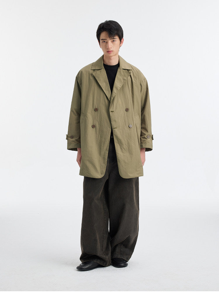 BUTTBILL SS26 Unisex Cotton-Nylon Double-Breasted Mid-Length Trench Coat with Mesh Lining