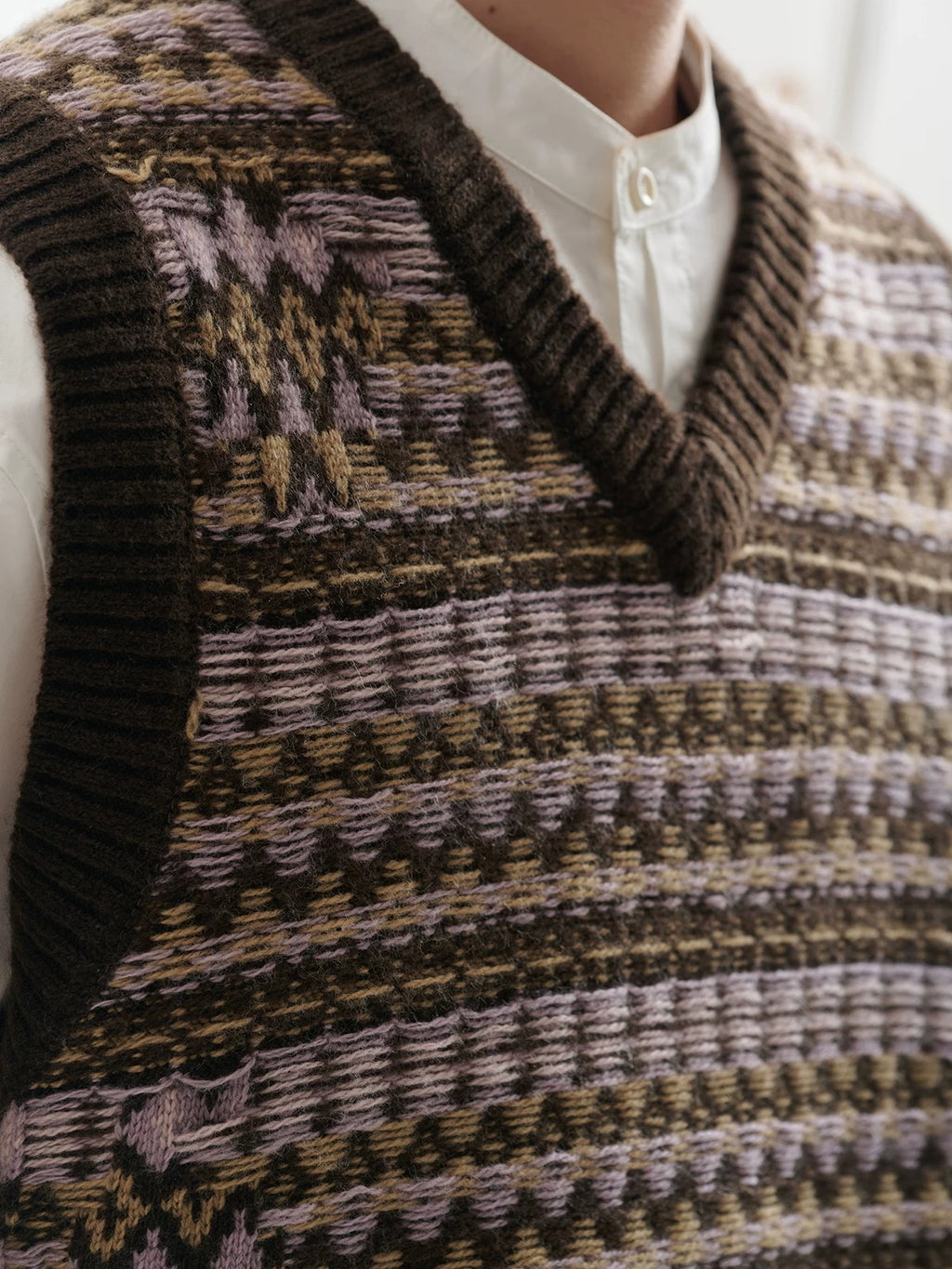 BUTTBILL Men's Relaxed Fair Isle Lambswool V-Neck Sweater Vest092