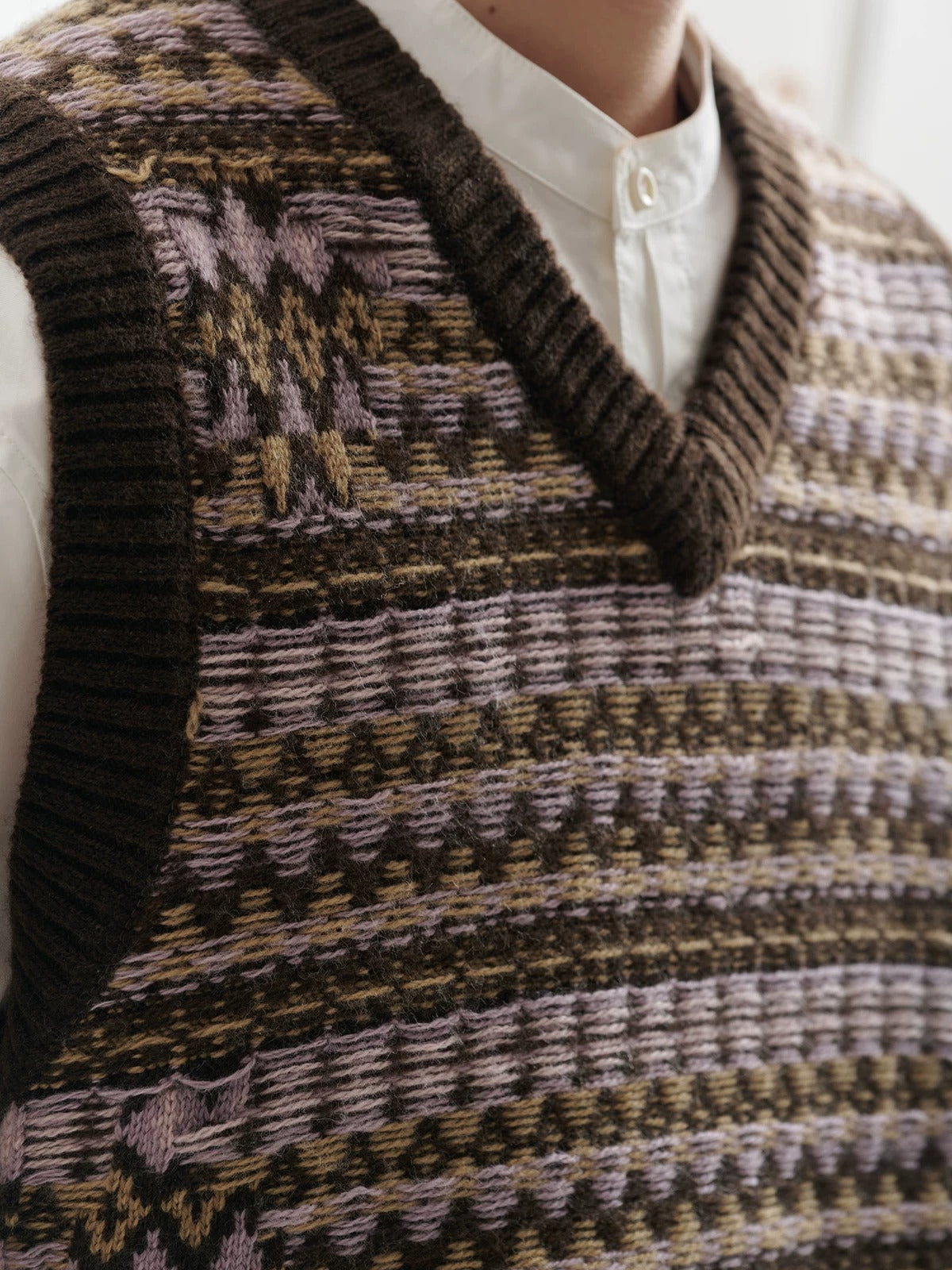 BUTTBILL Men's Relaxed Fair Isle Lambswool V-Neck Sweater Vest092