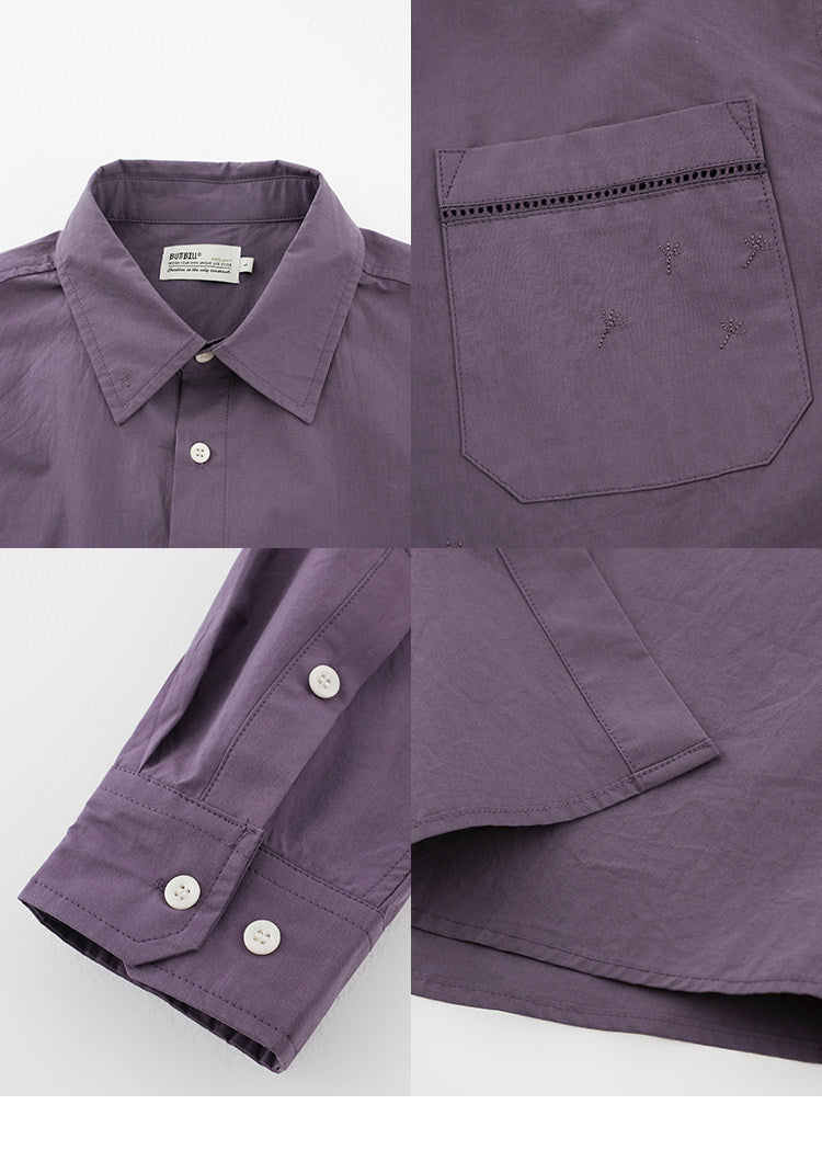 BUTTBILL Unisex Dandelion-Embroidered 100% Cotton Relaxed Overshirt089