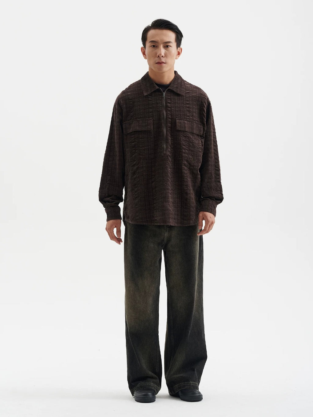 BUTTBILL FW25 Unisex Plaid Cotton Corduroy Half-Zip Overshirt071