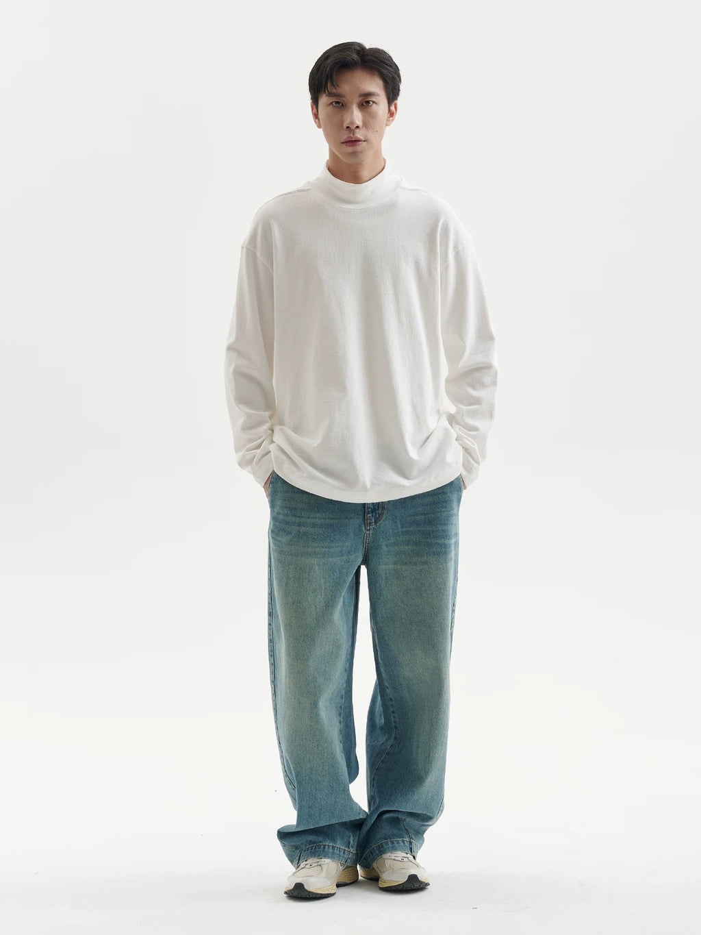 BUTTBILL Unisex Textured Combed Cotton Relaxed Long-Sleeve Tee090