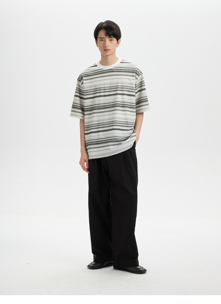 BUTTBILL Poly-Cotton Ombre Striped Drop-Shoulder T-Shirt