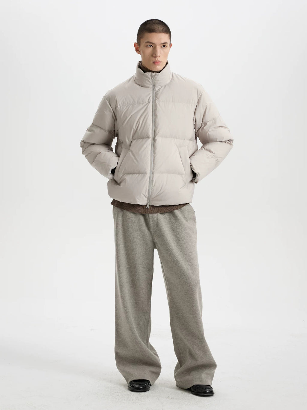 BUTTBILL 90% White Duck Down Puffer Jacket – Water-Repellent Relaxed Fit Stand Collar Winter Coat with Fleece Lining#136