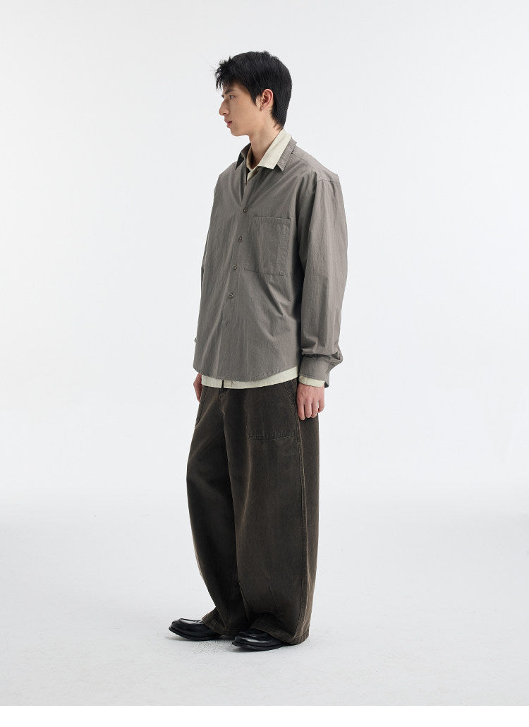 BUTTBILL SS26 Long-Staple Cotton Textured Overshirt with Square Patch Pockets