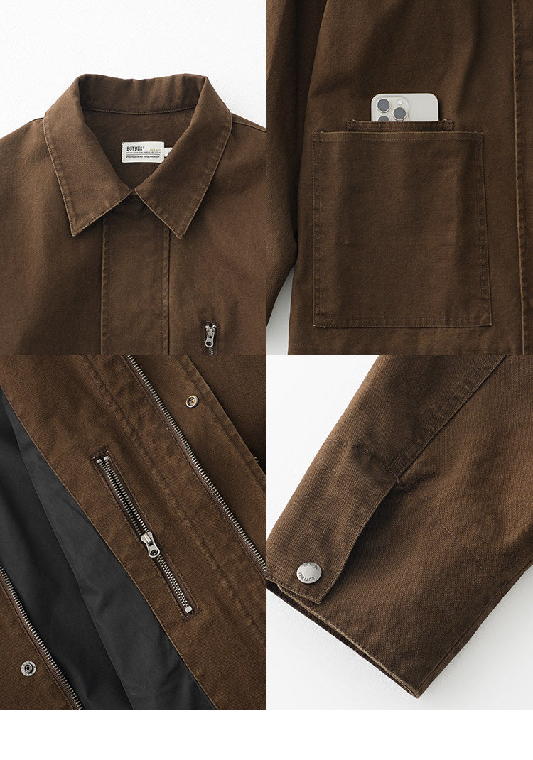 BUTTBILL Men's Faded Heavyweight Cotton Canvas Pocket Jacket107