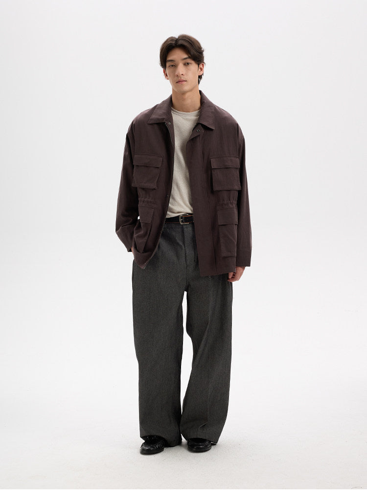 BUTTBILL Unisex Slub Cotton Utility Safari Jacket with Adjustable Drawstring026