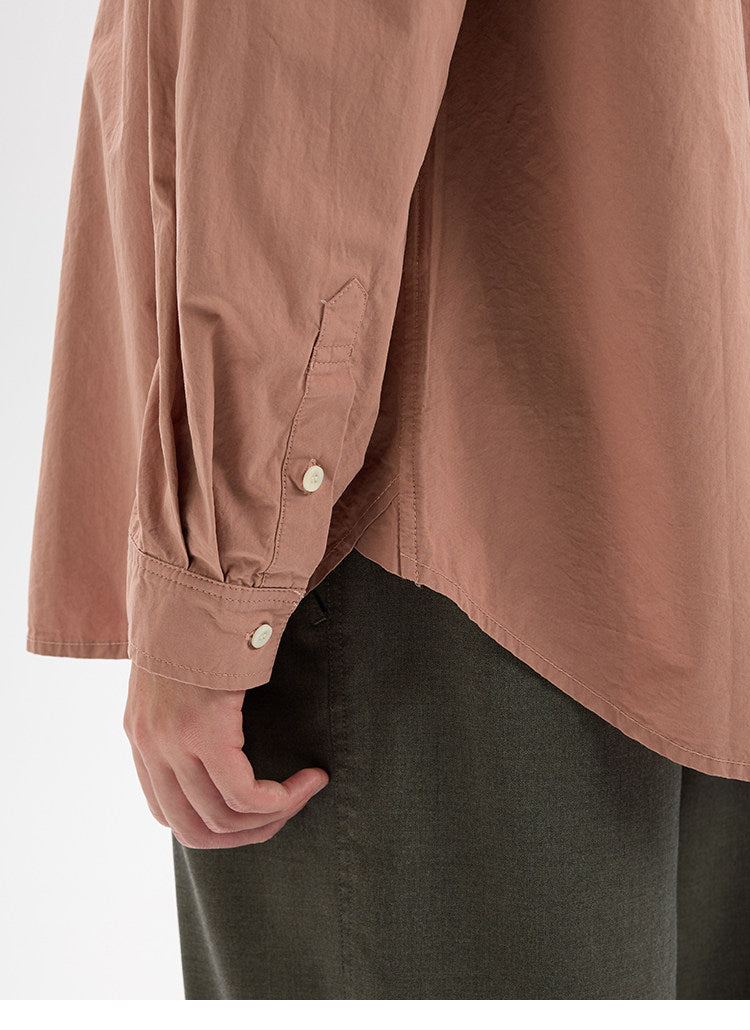 BUTTBILL Unisex High-Density Washed Cotton Concealed Placket Long-Sleeve Shirt021