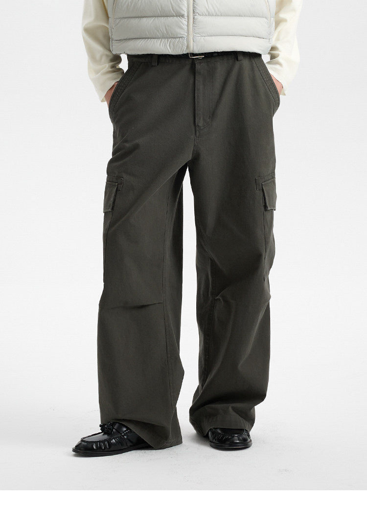 BUTTBILL Vintage Enzyme-Washed Cotton Cargo Pants – Relaxed Straight-Leg Multi-Pocket Workwear Trousers#124