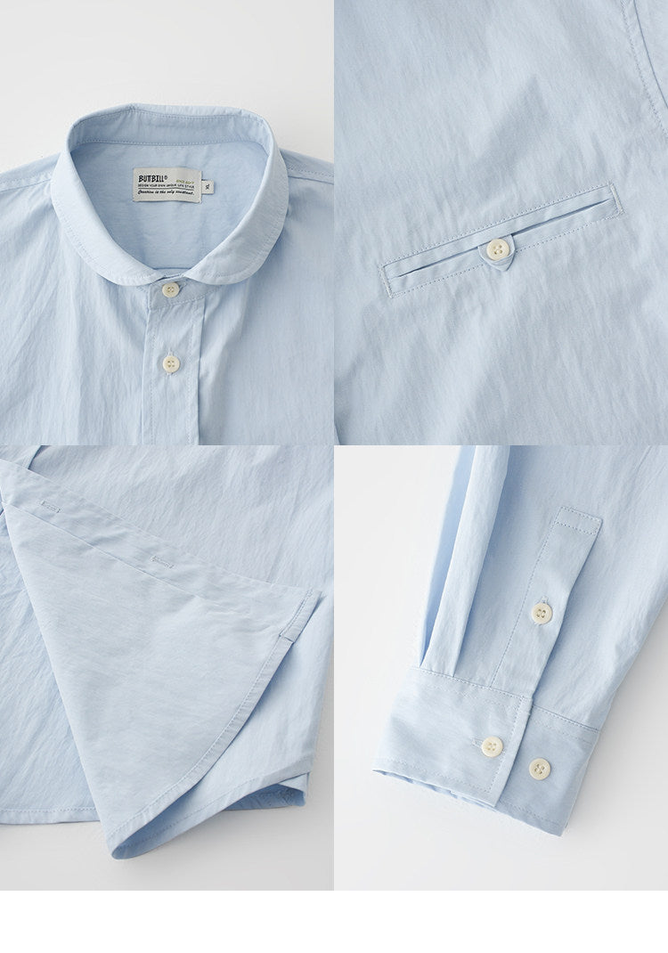 BUTTBILL Minimalist Cotton-Nylon Shawl Collar Long-Sleeve Overshirt116