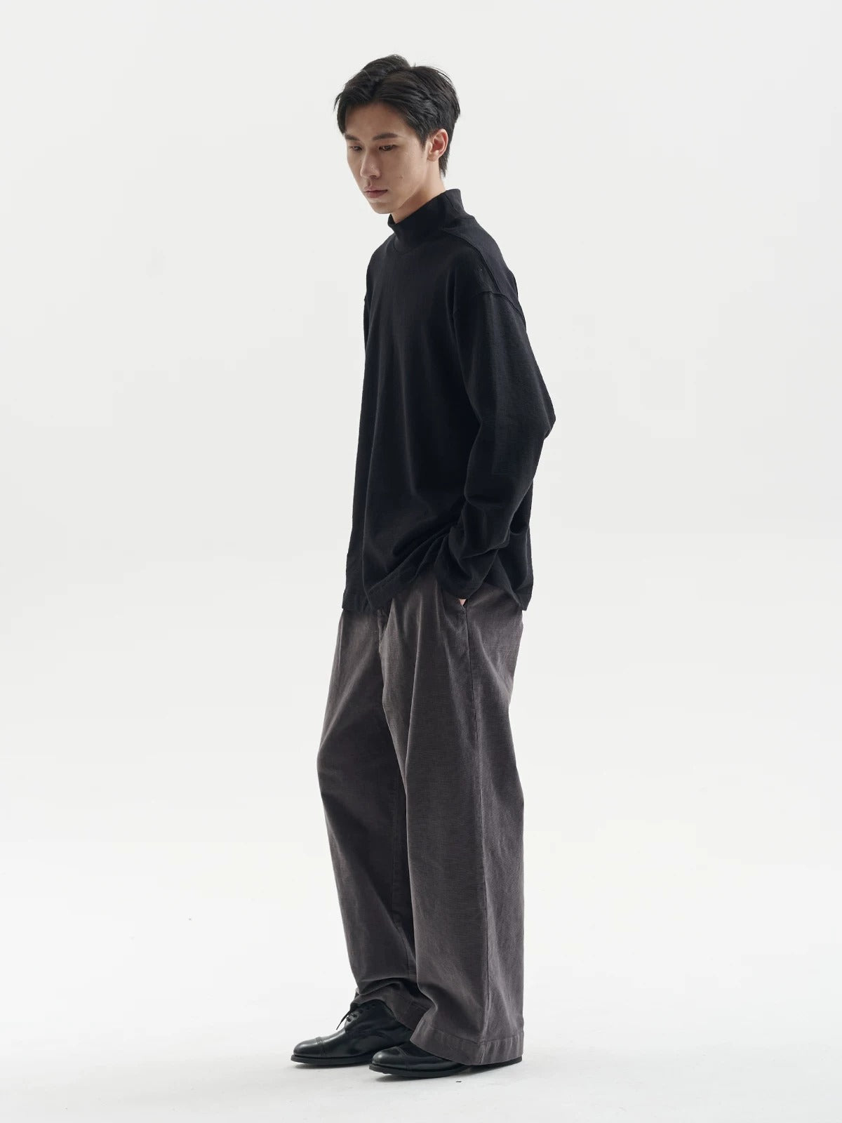 BUTTBILL Unisex Textured Combed Cotton Relaxed Long-Sleeve Tee090