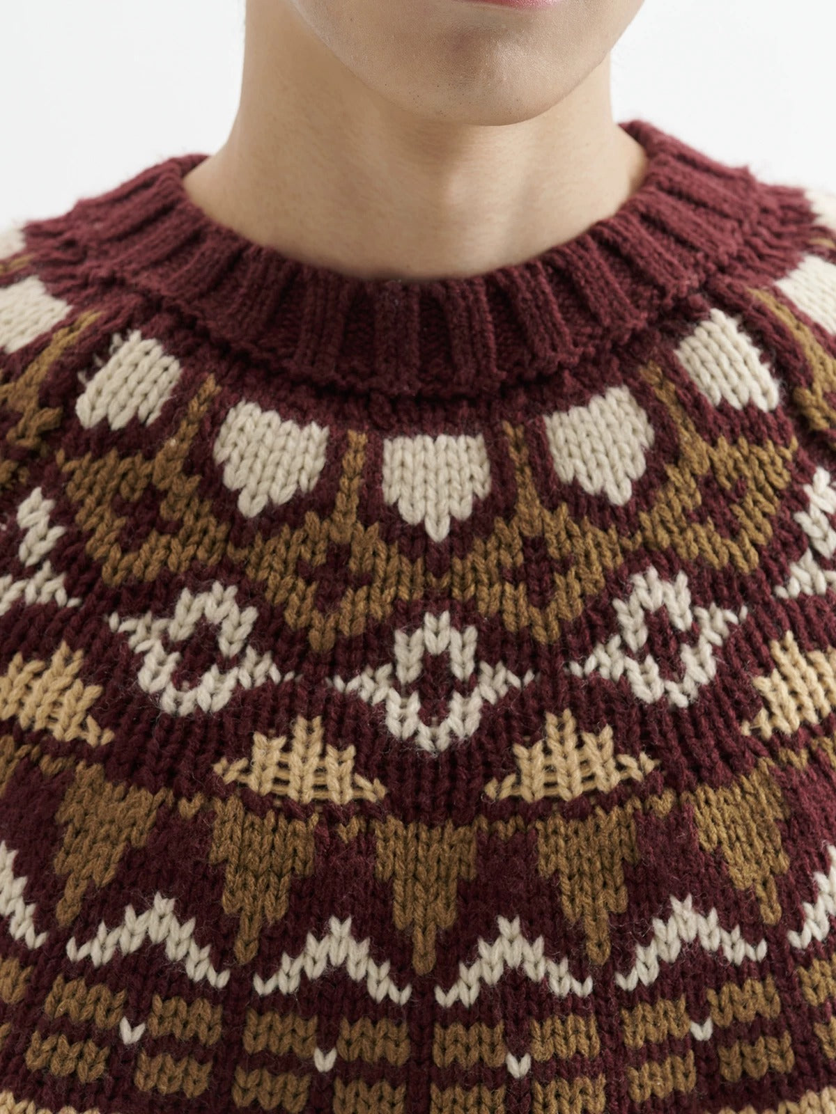 BUTTBILL FW25 Unisex Holiday Fair Isle Yoke Lambswool Sweater057