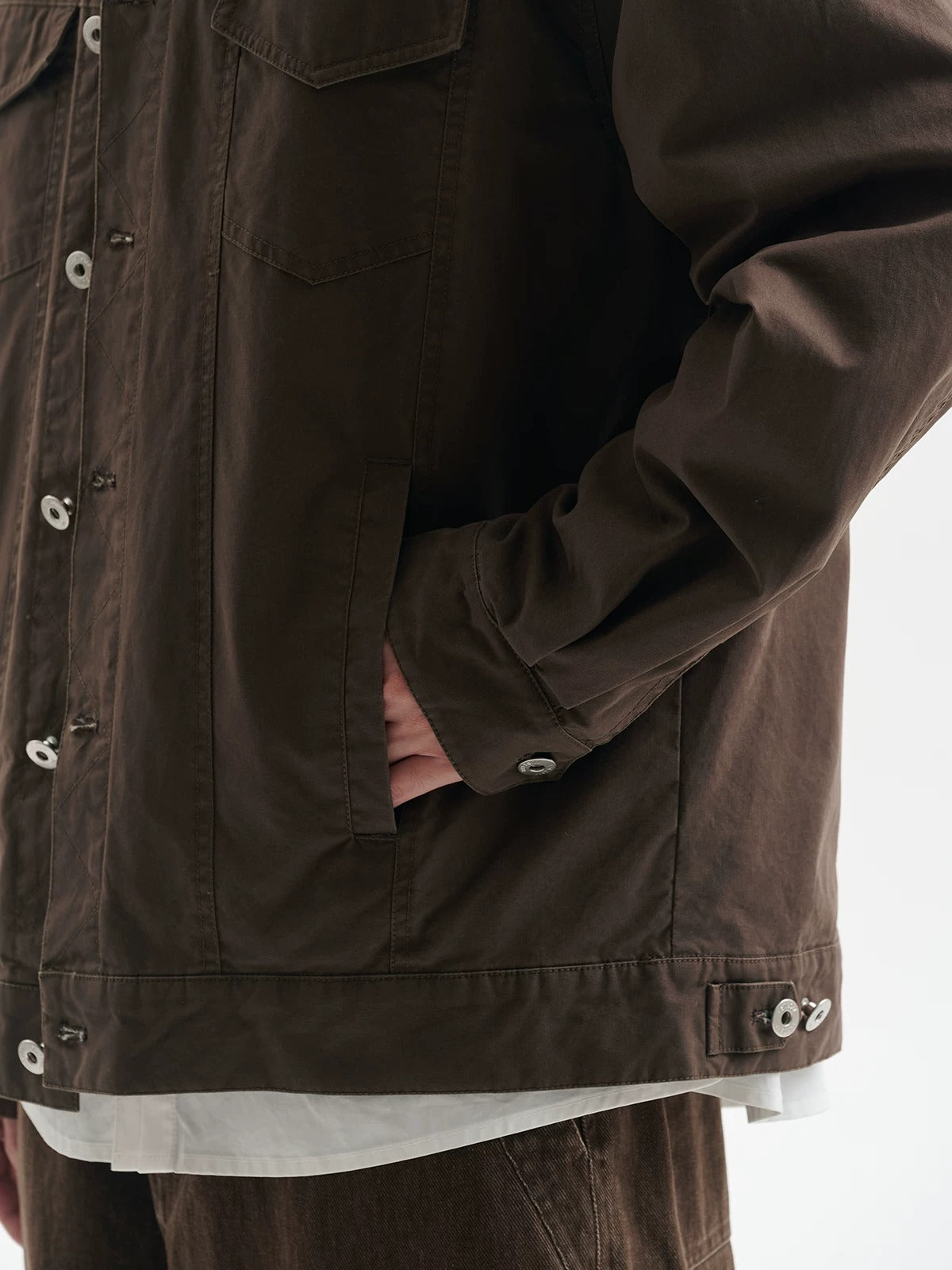 BUTTBILL Unisex Vintage Washed Collared Relaxed Jacket096