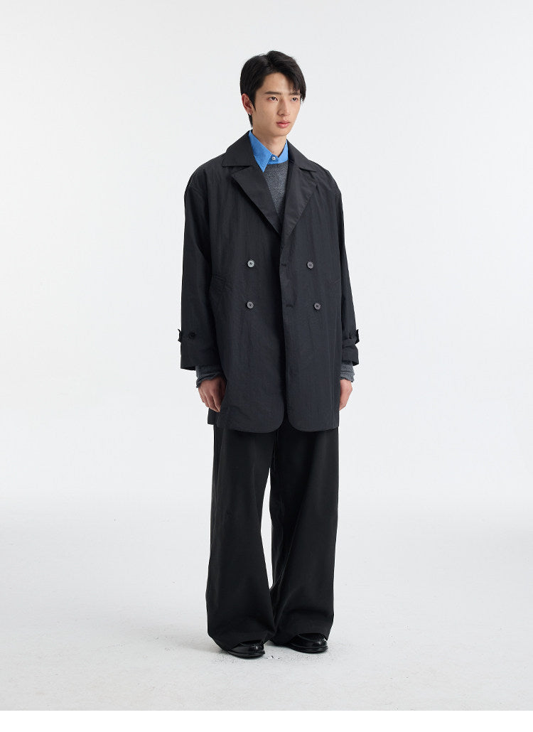BUTTBILL SS26 Unisex Cotton-Nylon Double-Breasted Mid-Length Trench Coat with Mesh Lining