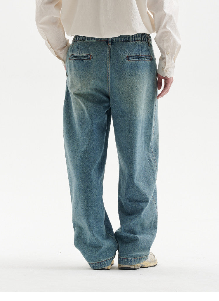 BUTTBILL Unisex Vintage Whiskered Washed Denim Relaxed Jeans106
