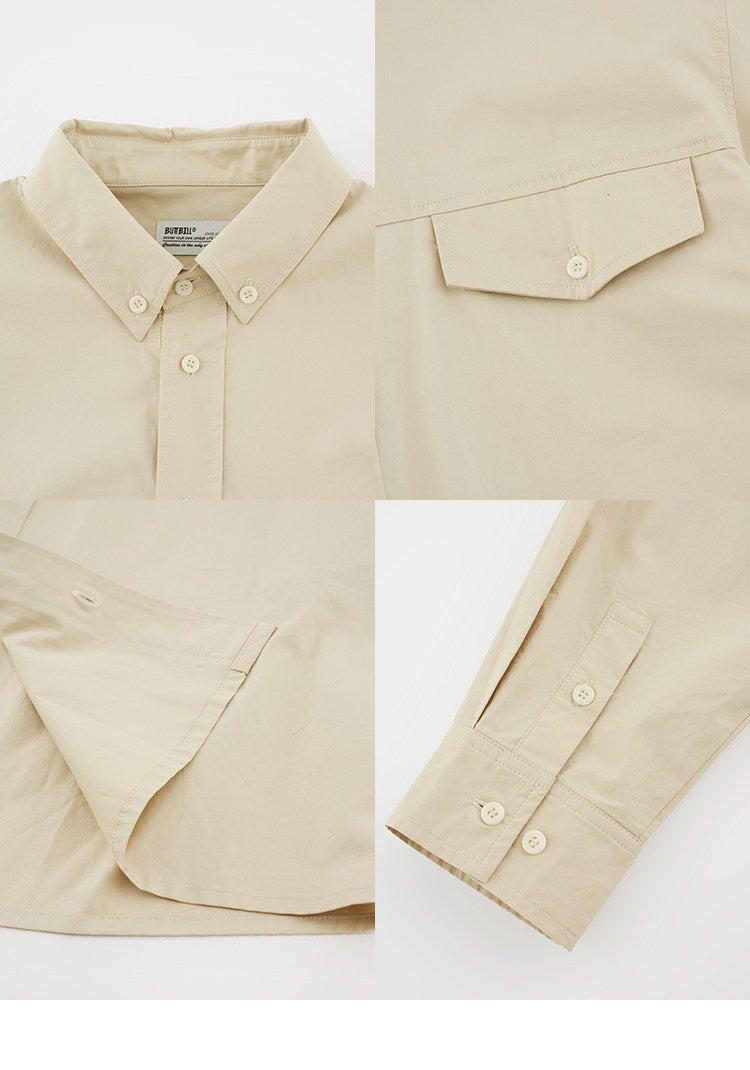 BUTTBILL Men's Minimalist Relaxed Long-Sleeve Button-Up Overshirt095