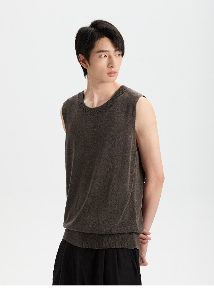 BUTTBILL Classic Tencel-Linen Blend Crewneck Knit Vest