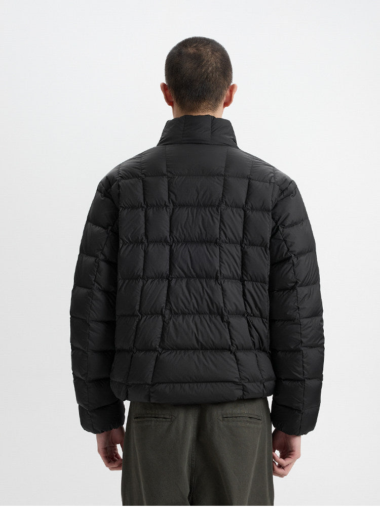 BUTTBILL 90% White Duck Down Quilted Puffer Jacket – Water-Repellent Lightweight Relaxed Fit Stand Collar Winter Coat#121