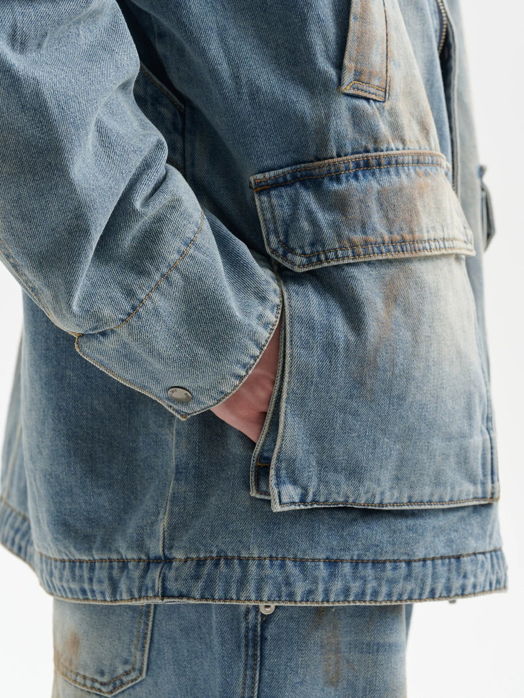 BUTTBILL Unisex Vintage Mud-Dyed Washed Relaxed Denim Jacket088