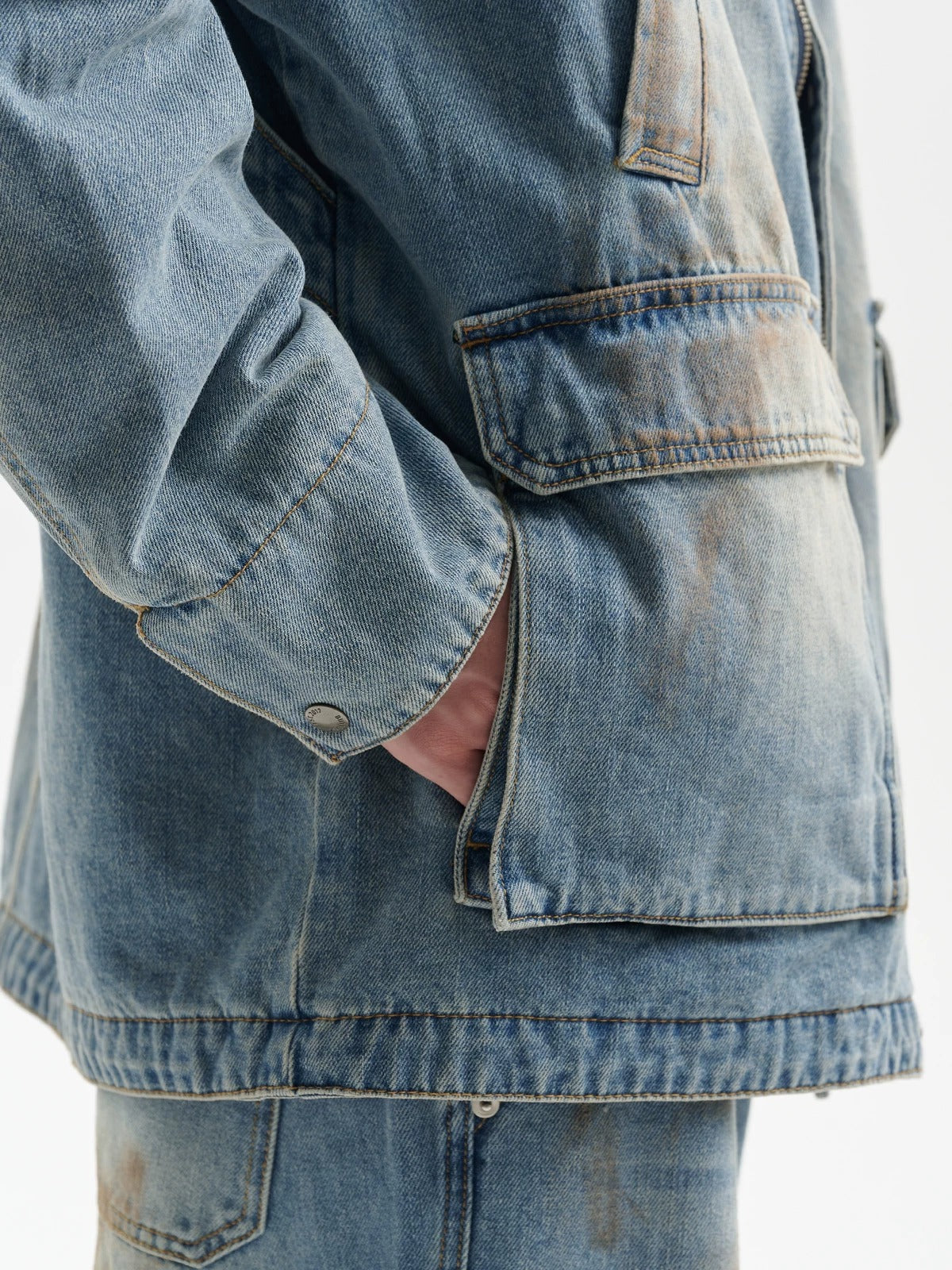 BUTTBILL Unisex Vintage Mud-Dyed Washed Relaxed Denim Jacket088