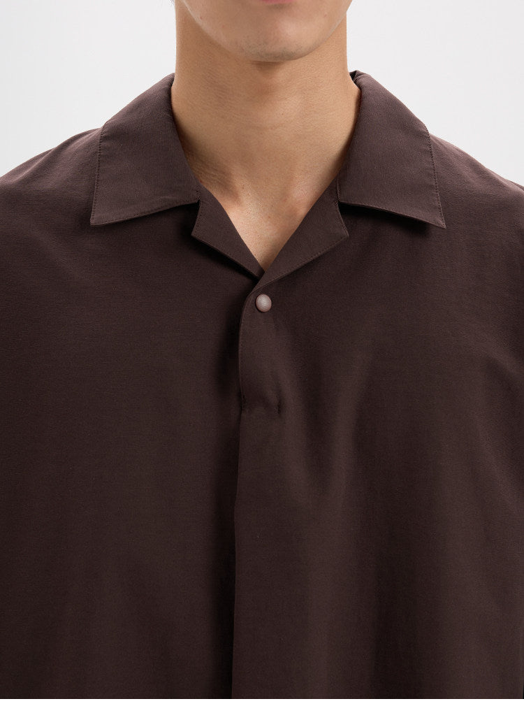 BUTTBILL Urban Minimalist Lyocell-Blend Pleated Camp Collar Snap-Front Shirt028