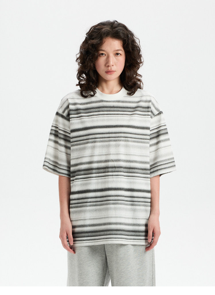 BUTTBILL Poly-Cotton Ombre Striped Drop-Shoulder T-Shirt