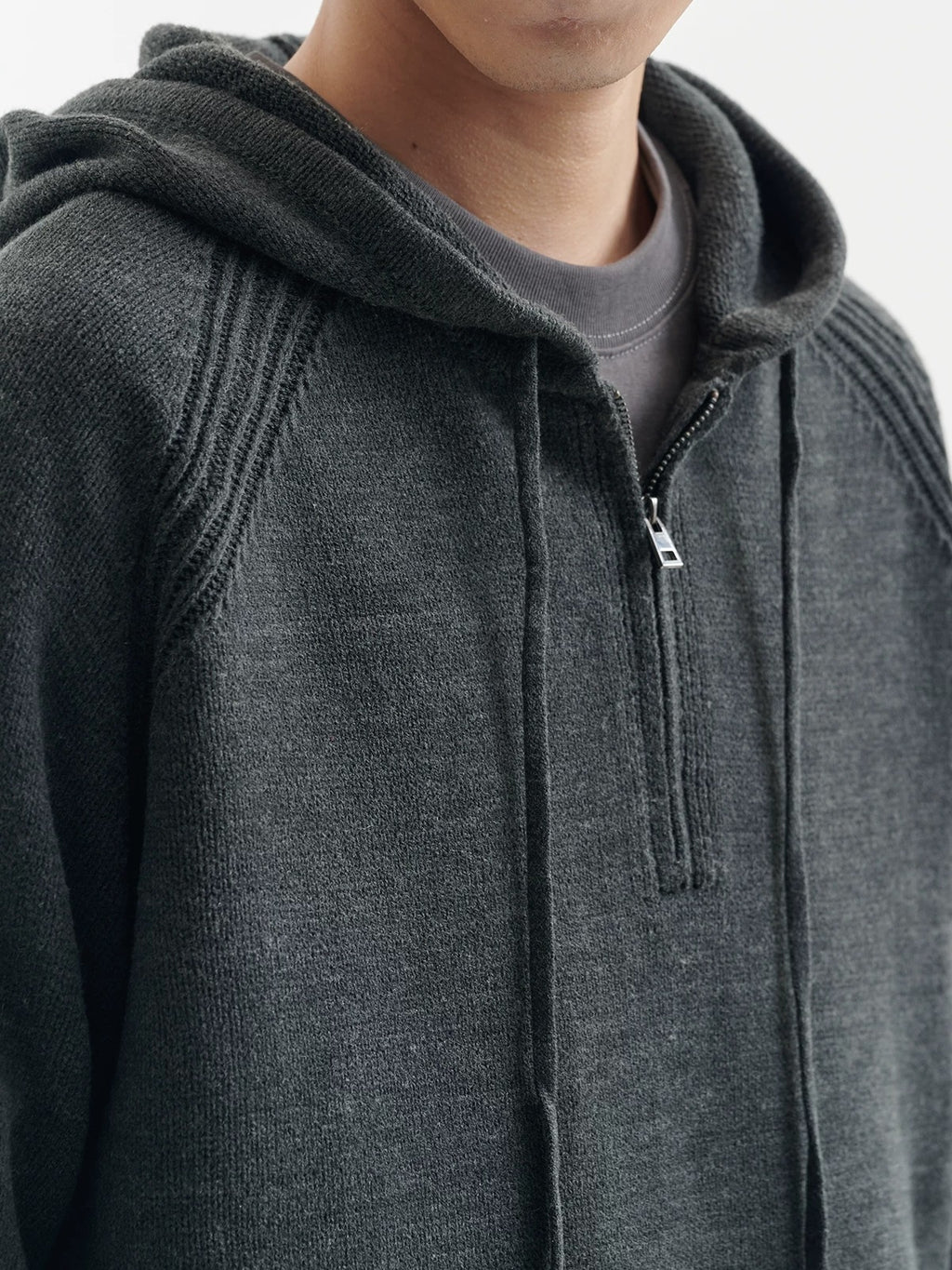 BUTTBILL Men's Minimalist Half-Placket Knit Hoodie111