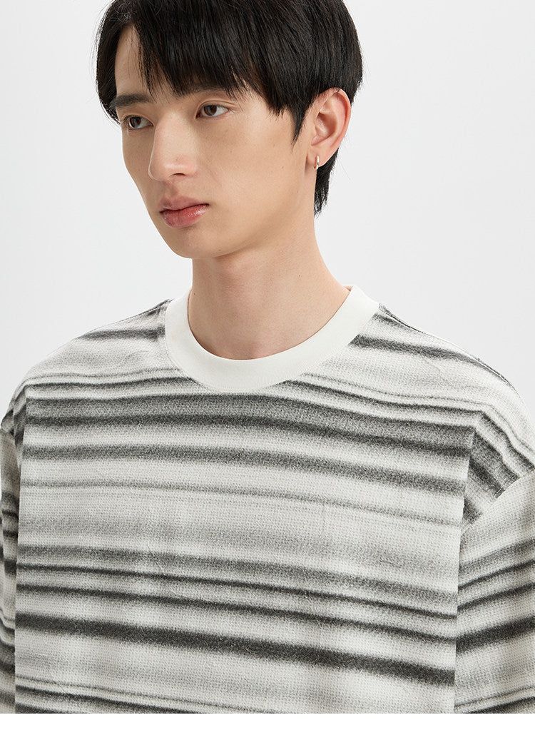 BUTTBILL Poly-Cotton Ombre Striped Drop-Shoulder T-Shirt