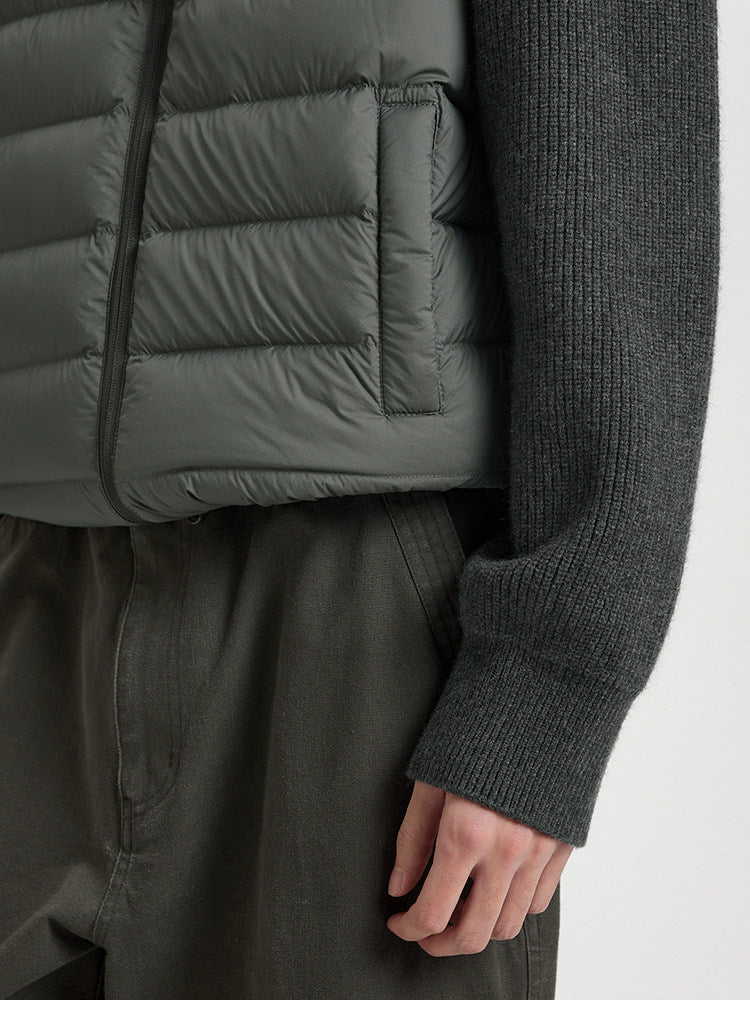 BUTTBILL Lightweight 90% White Duck Down Puffer Jacket – Knit Panel Quilted Stand Collar Jacket with Relaxed Fit#122