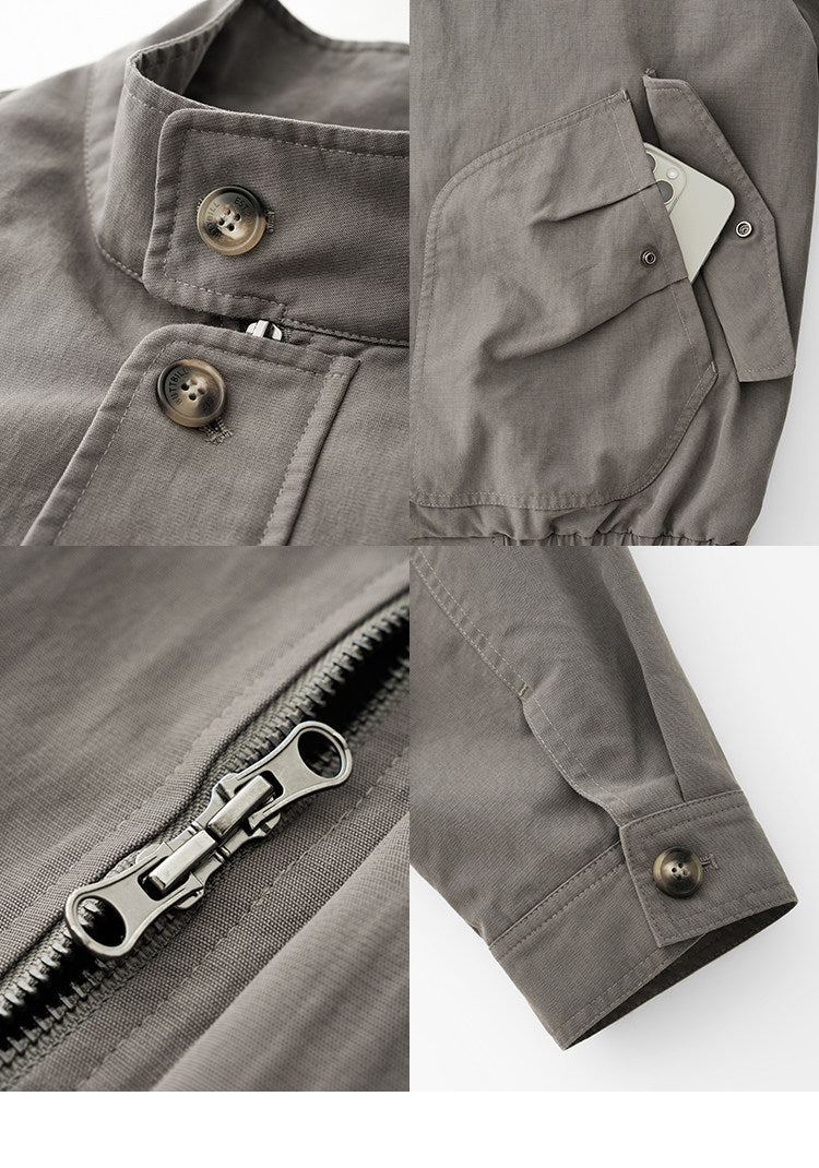 BUTTBILL SS26 Unisex Washed Stand Collar Cropped Moto Jacket048