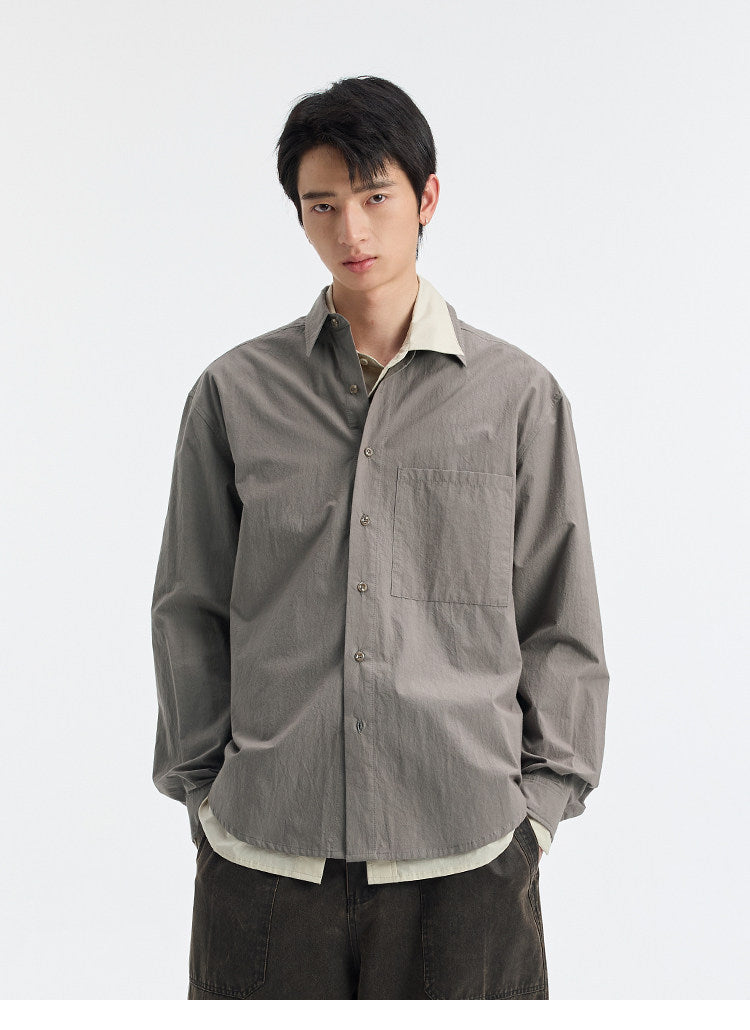 BUTTBILL SS26 Long-Staple Cotton Textured Overshirt with Square Patch Pockets