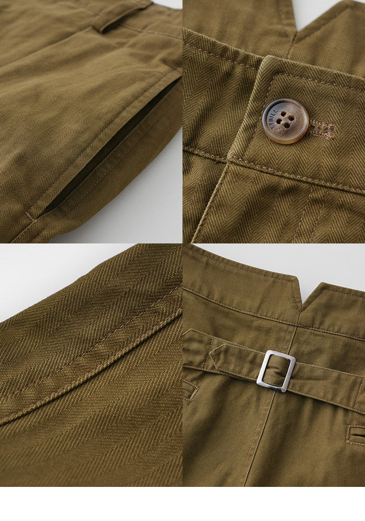 BUTTBILL Men's Enzyme-Washed Cotton Twill Pleated Straight Trousers059