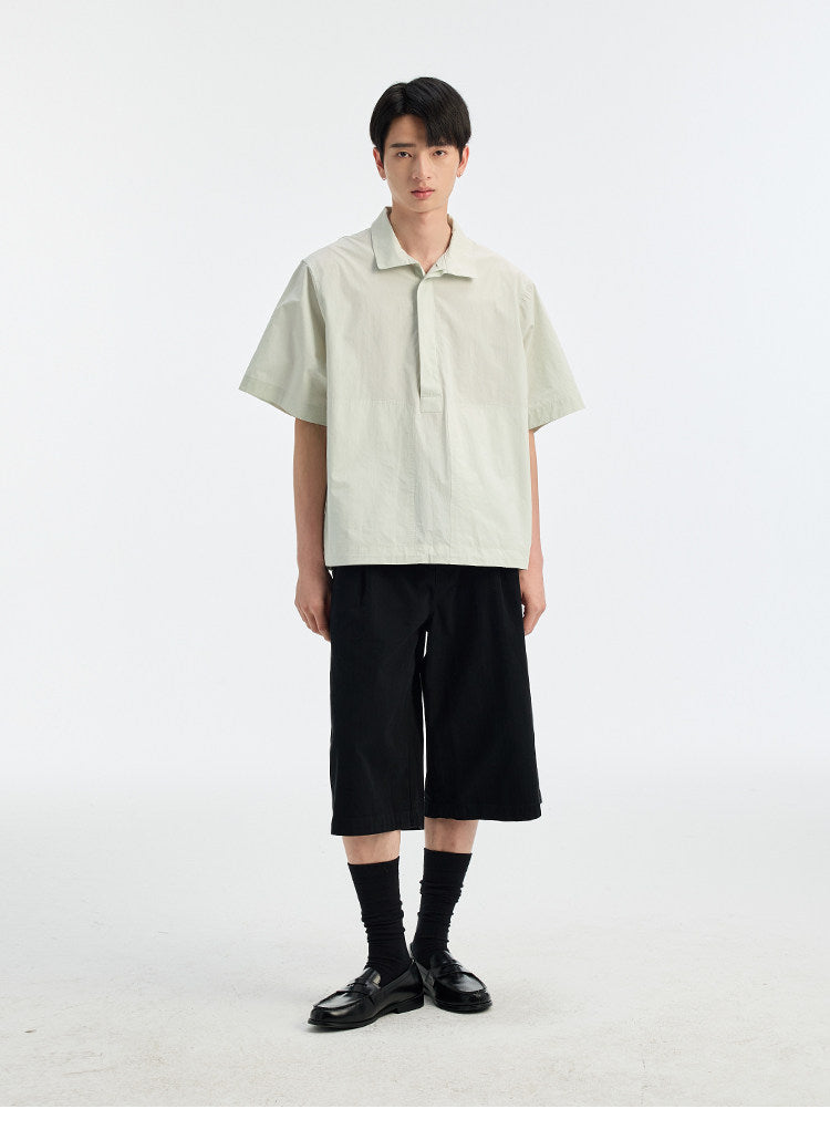 BUTTBILL SS26 80s High-Density Long-Staple Cotton Half-Placket Shirt