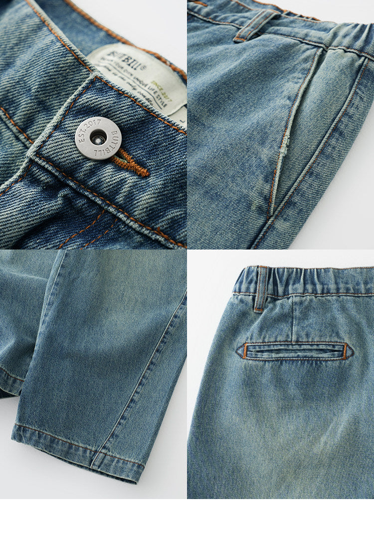 BUTTBILL Unisex Vintage Whiskered Washed Denim Relaxed Jeans106