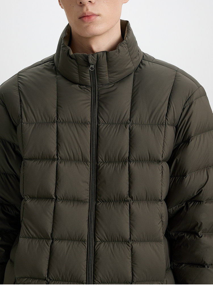 BUTTBILL 90% White Duck Down Quilted Puffer Jacket – Water-Repellent Lightweight Relaxed Fit Stand Collar Winter Coat#121