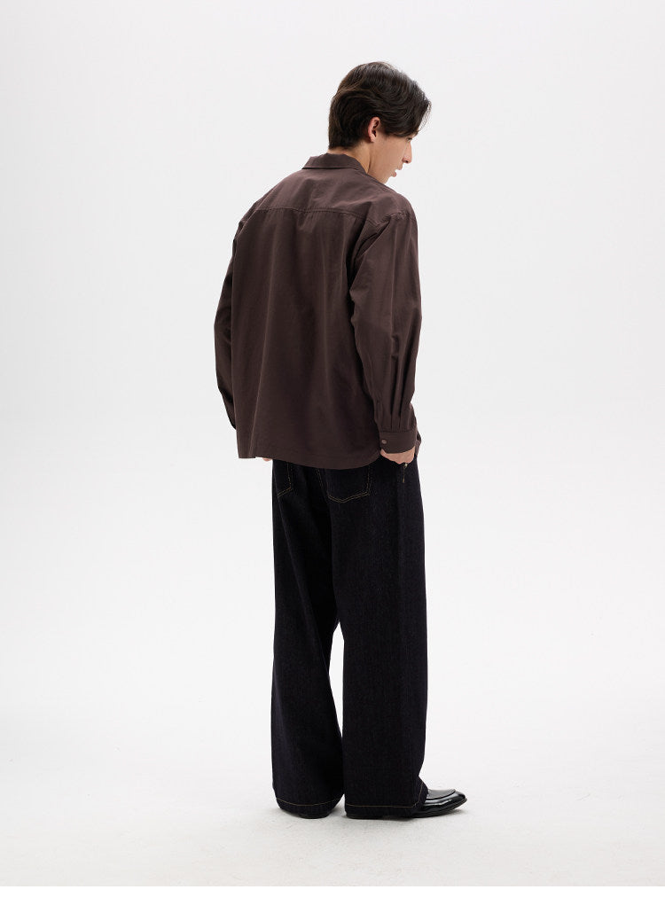 BUTTBILL Urban Minimalist Lyocell-Blend Pleated Camp Collar Snap-Front Shirt028