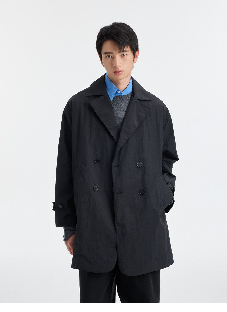 BUTTBILL SS26 Unisex Cotton-Nylon Double-Breasted Mid-Length Trench Coat with Mesh Lining