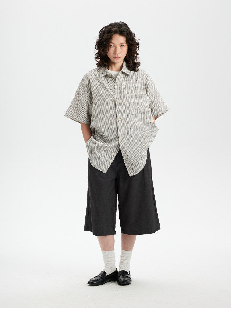 BUTTBILL SS26 Plaid Seersucker Lyocell-Linen Short-Sleeve Pocketed Overshirt