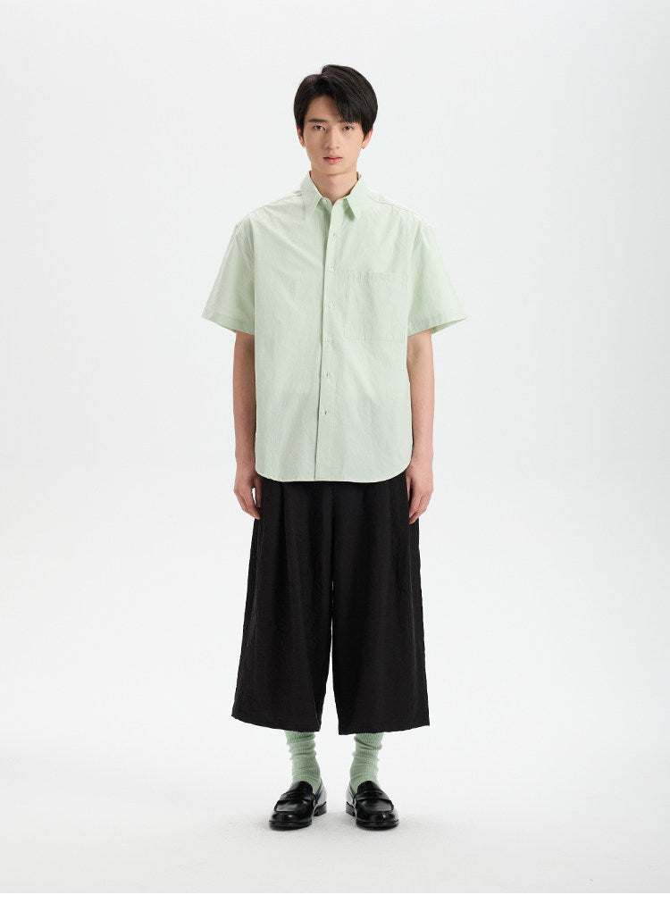 BUTTBILL Classic Minimalist Soft-Textured Long-Staple Cotton Pleated Back Shirt