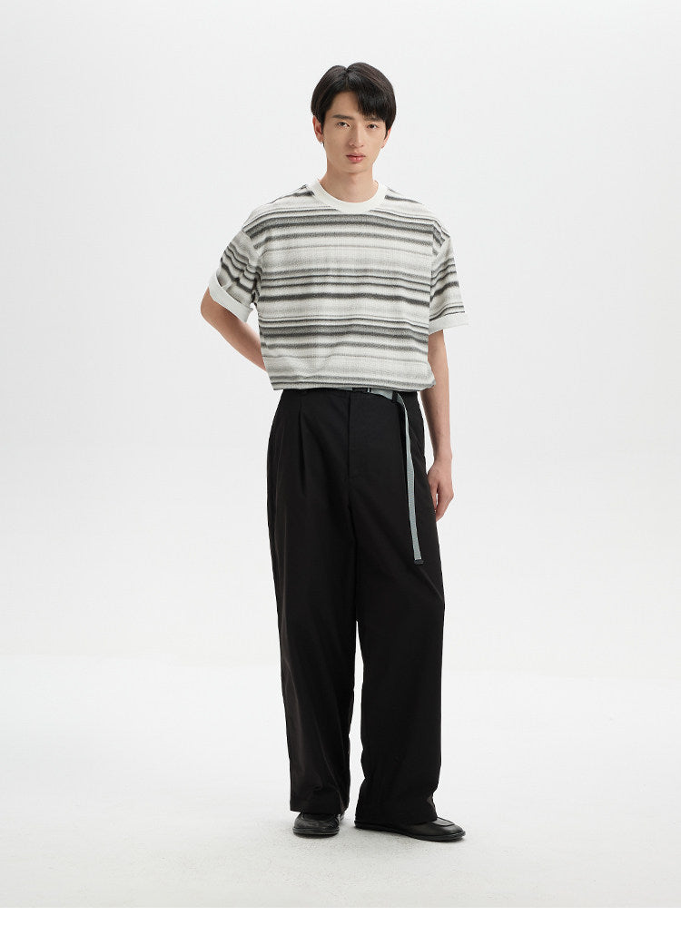 BUTTBILL Poly-Cotton Ombre Striped Drop-Shoulder T-Shirt