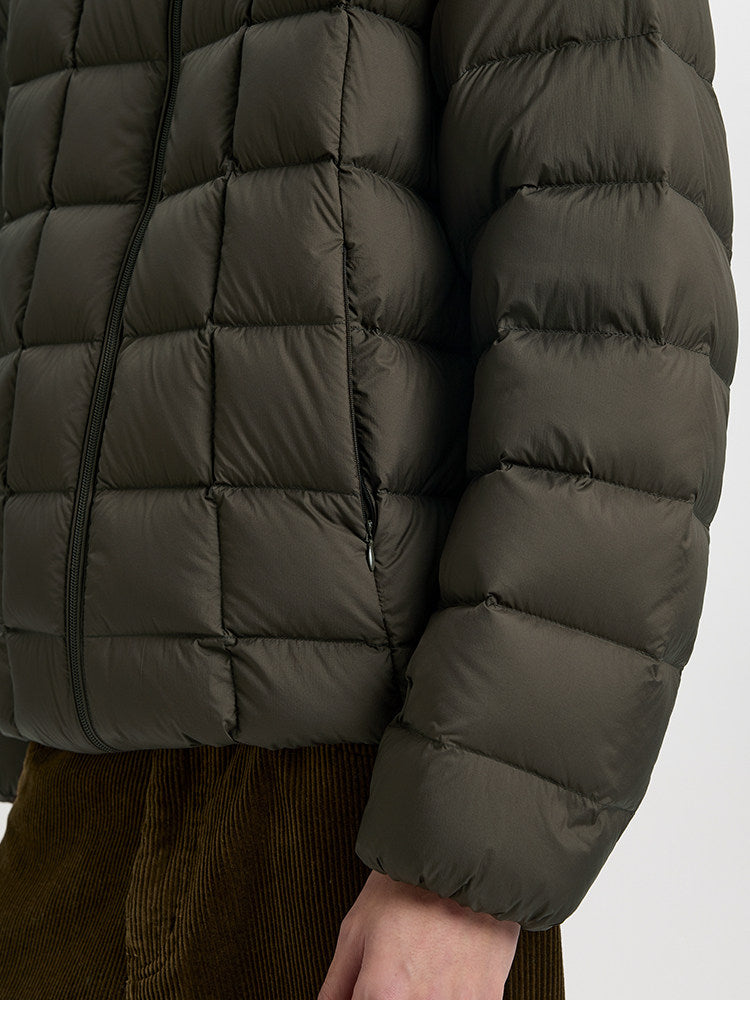 BUTTBILL 90% White Duck Down Quilted Puffer Jacket – Water-Repellent Lightweight Relaxed Fit Stand Collar Winter Coat#121