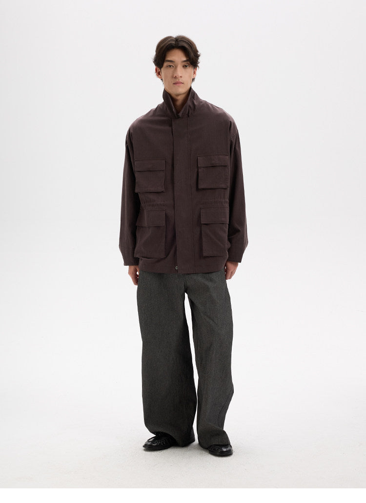BUTTBILL Unisex Slub Cotton Utility Safari Jacket with Adjustable Drawstring026