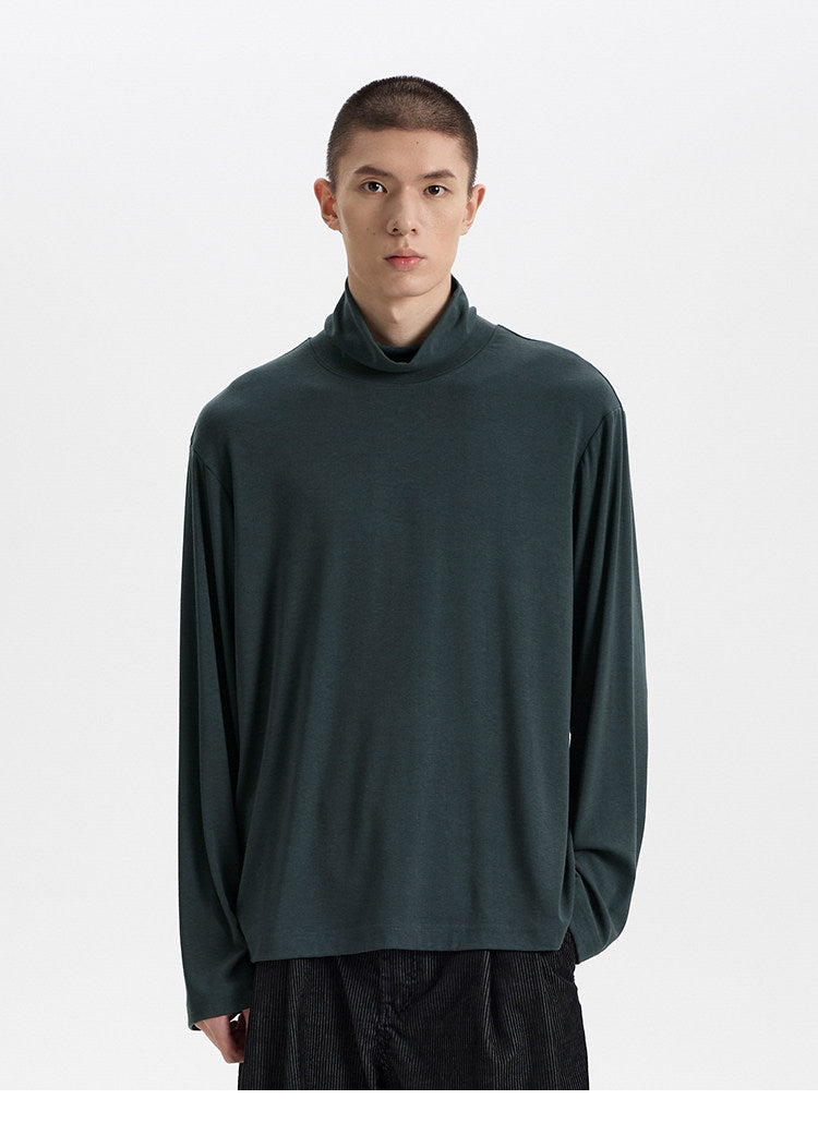 BUTTBILL Classic Textured Acetate-Wool Blend Turtleneck Knit Top – Relaxed Drop-Shoulder Unisex Long Sleeve#118