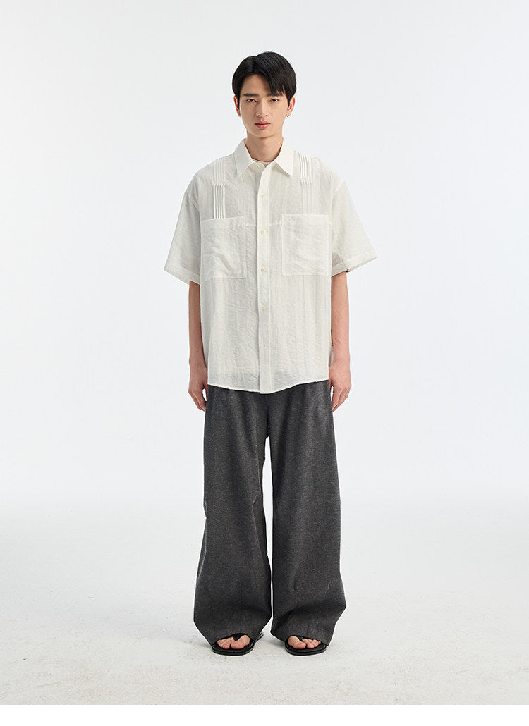 BUTTBILL SS26 Linen-Blend Box-Pleated Short-Sleeve Shirt with Pocket