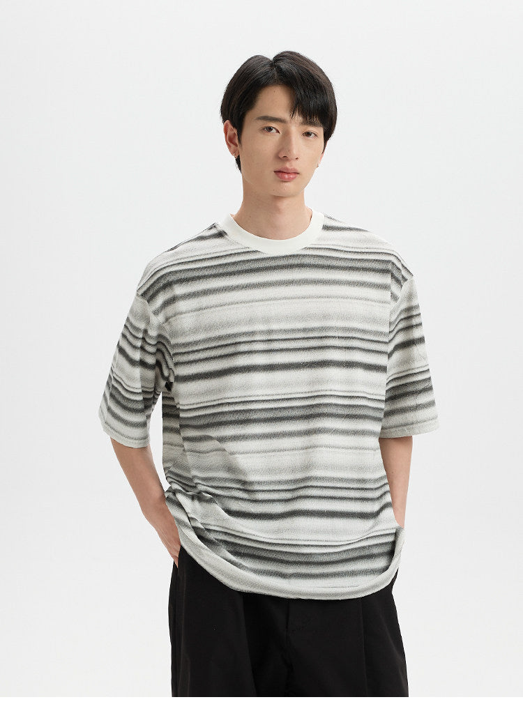 BUTTBILL Poly-Cotton Ombre Striped Drop-Shoulder T-Shirt