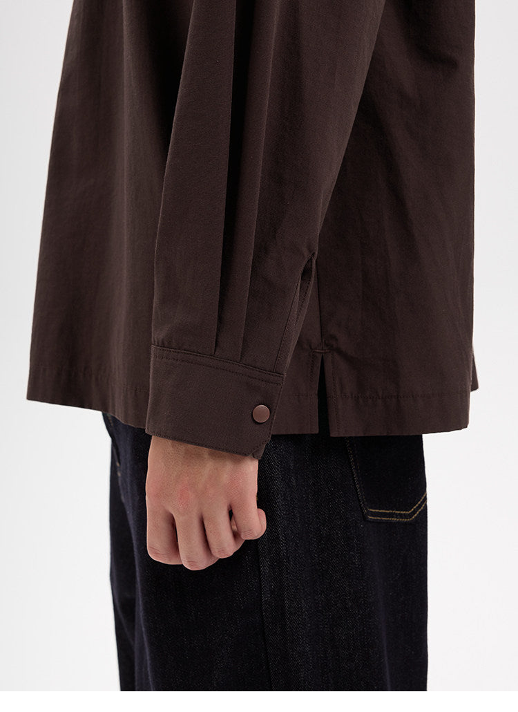 BUTTBILL Urban Minimalist Lyocell-Blend Pleated Camp Collar Snap-Front Shirt028