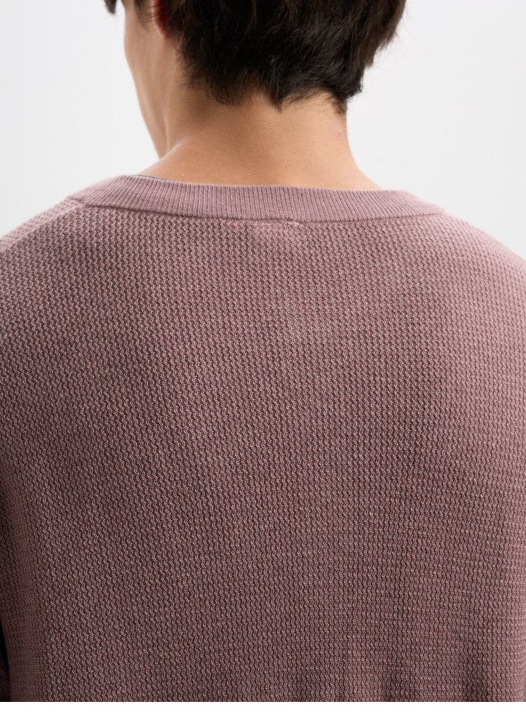 BUTTBILL Classic 48s Wool Blend Henley Knit Pullover with Shell Buttons018